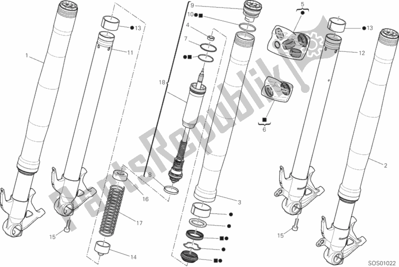 Todas las partes para Tenedor Frontal de Ducati Streetfighter V4 USA 1103 2020